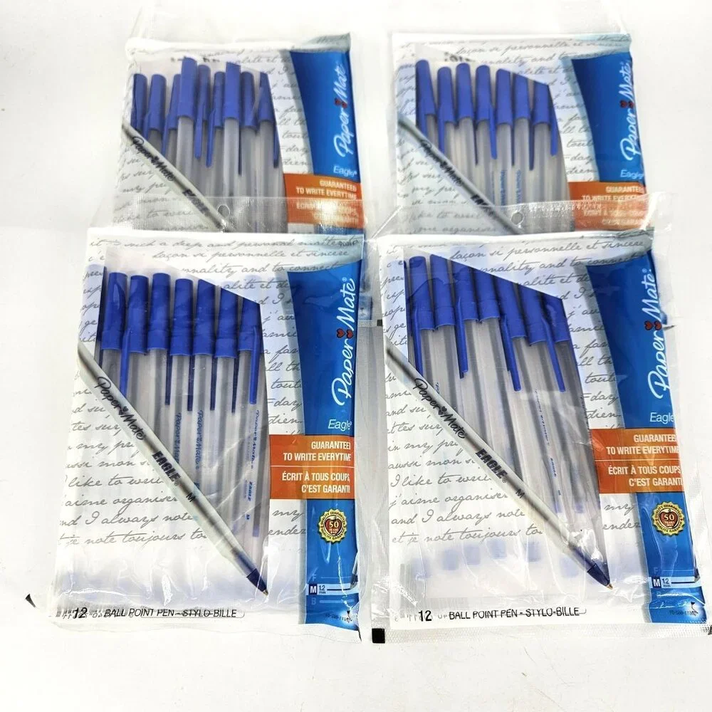 Paper Mate Eagle Ball Point Pens Blue Ink Stick 1.2mm Medium 12 Ct Capped Lot 4 - Picture 1 of 9